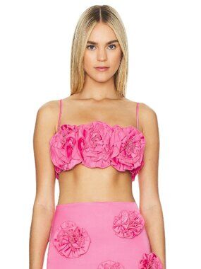 NEW Lovers and Friends Kirylam Rosette Pink Crop Top XS Floral Appliqué Feminine